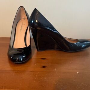 Via Spiga Glossy Black Wedge Shoes